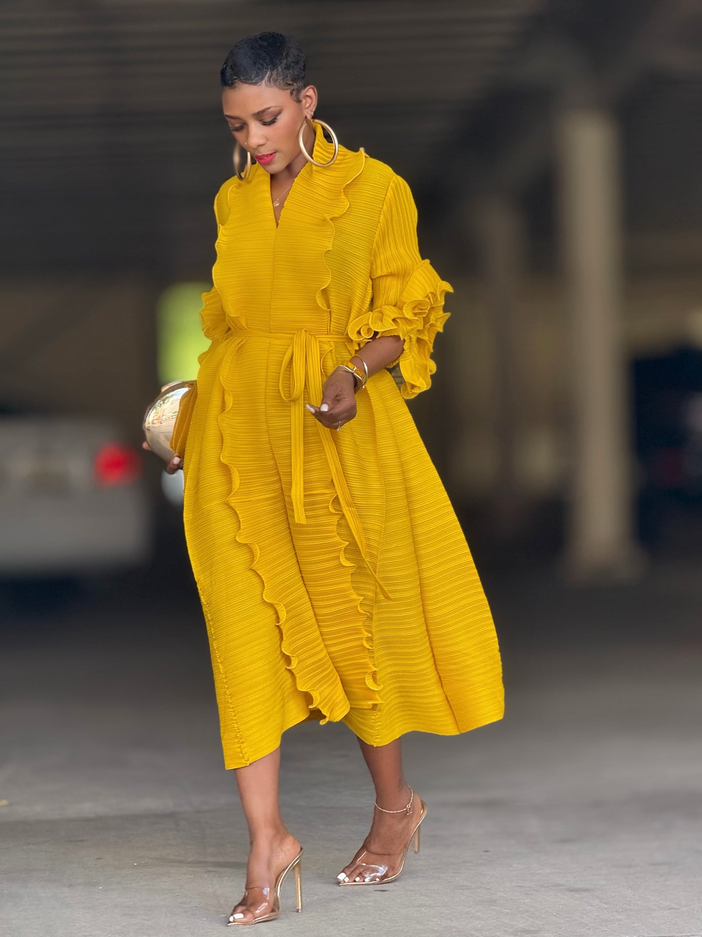 YAS EDIT Eliz Golden Midi Dress (One size up to 14) Final Sale