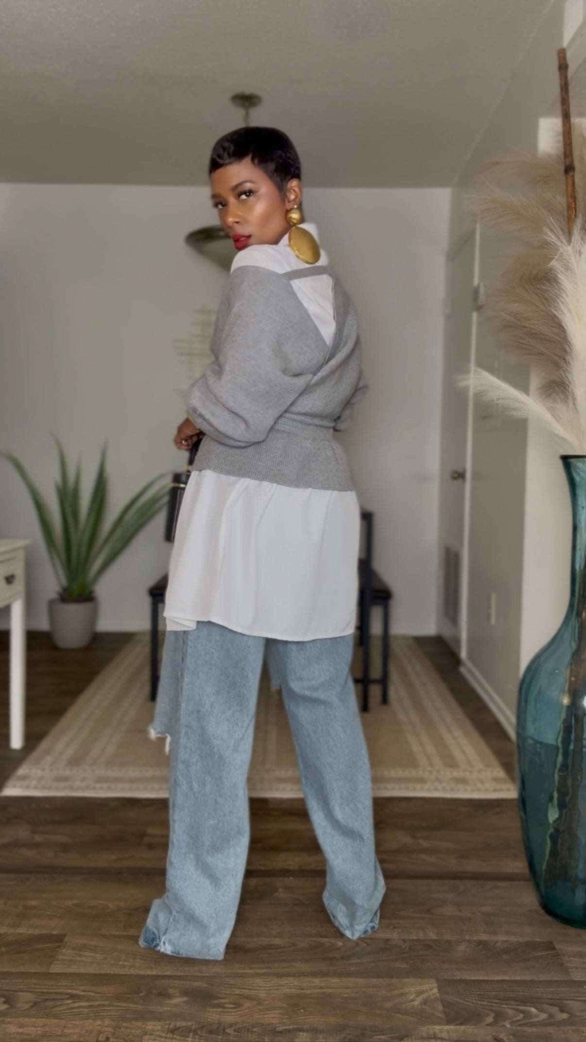 YAS EDIT Sydney Grey Peplum Sweater (Available in 2X)