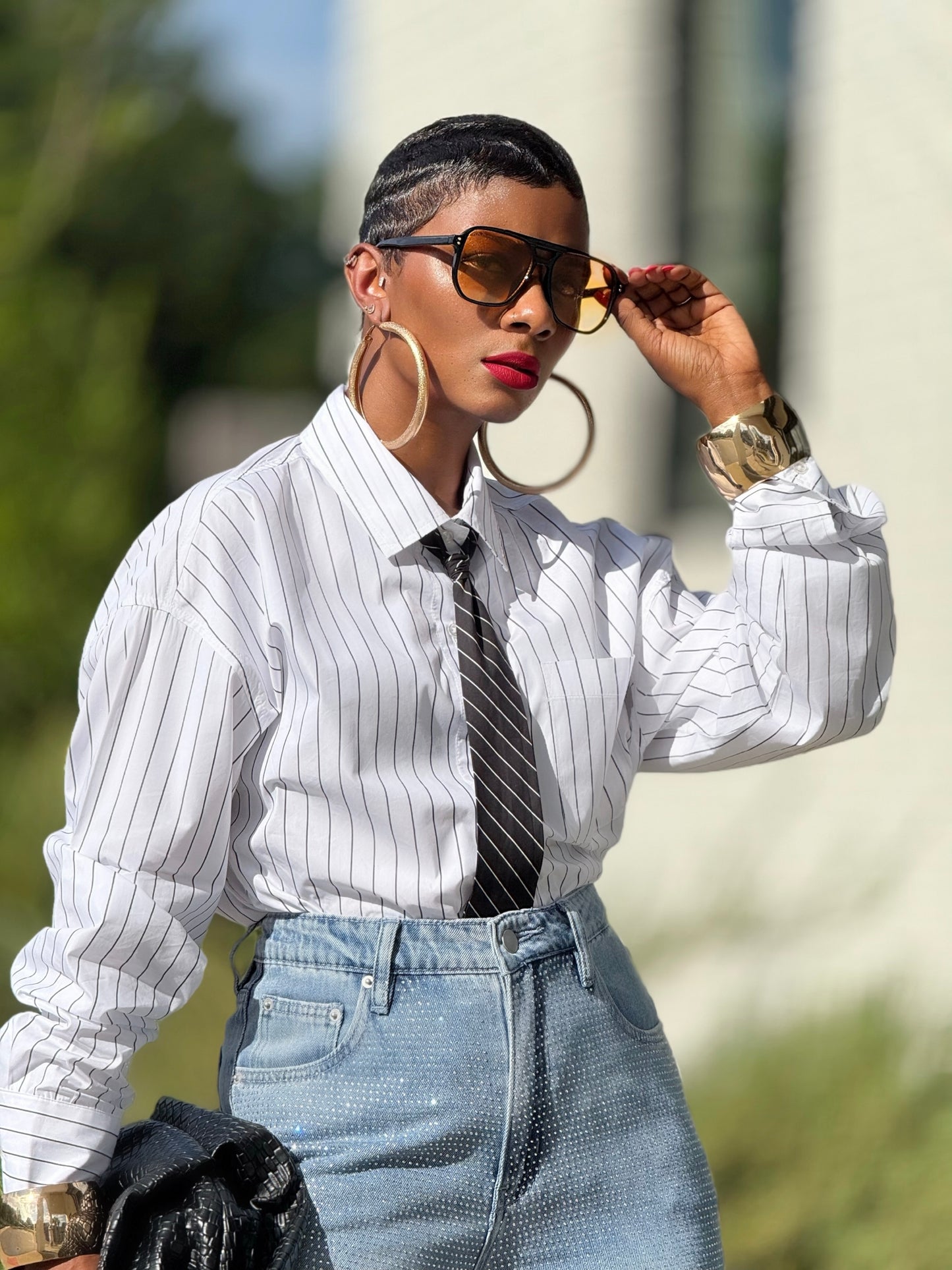 Cherlise Neck Tie Shirt (Available in 3X)