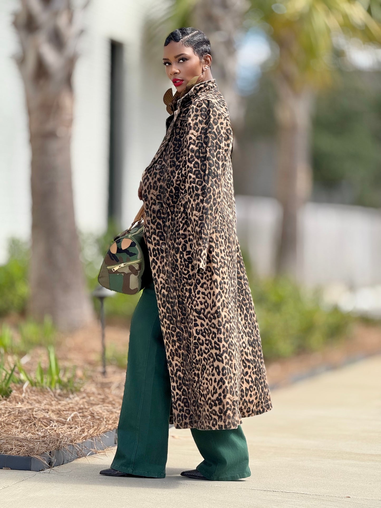 Sydney Leopard Denim Trench (Available in 3X)