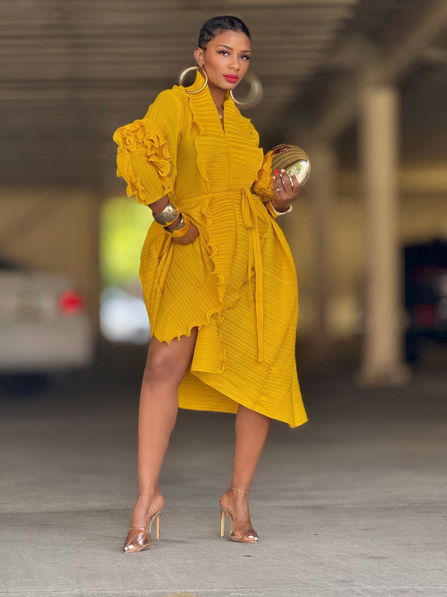 YAS EDIT Eliz Golden Midi Dress (One size up to 14) Final Sale