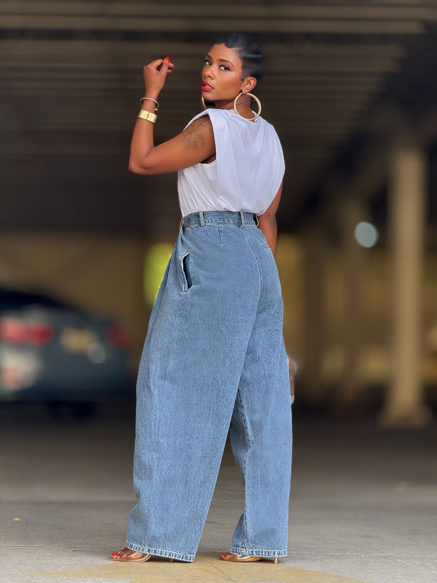 YAS Wrap Layered Denim (Available in XXL)