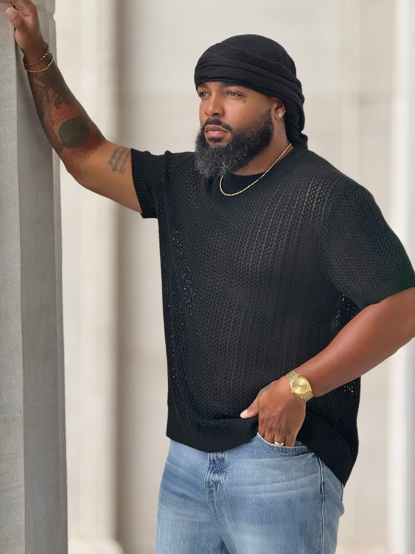JH Junaid Black Mesh Shirt (Available in XXL)