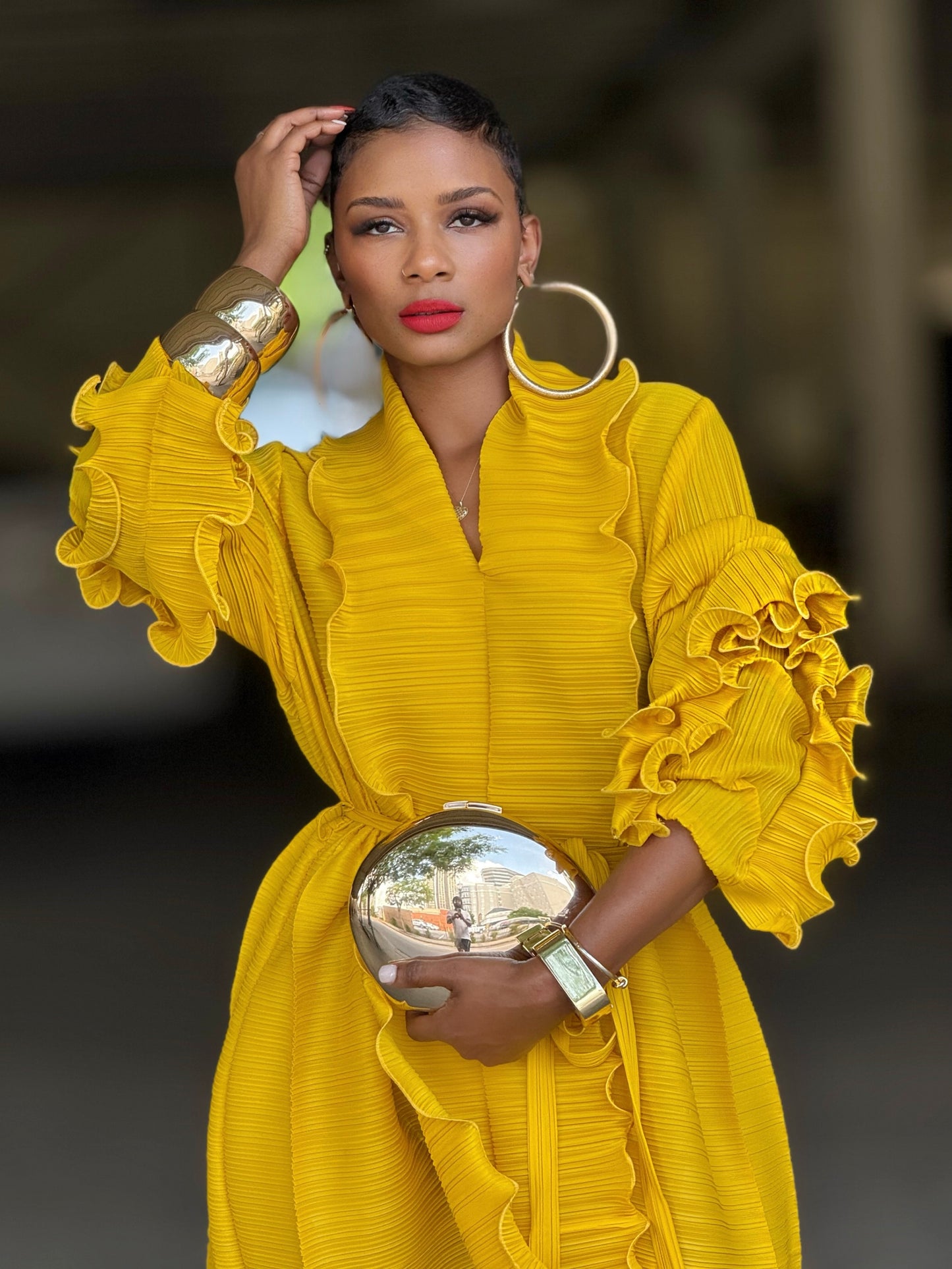 YAS EDIT Eliz Golden Midi Dress (One size up to 14) Final Sale