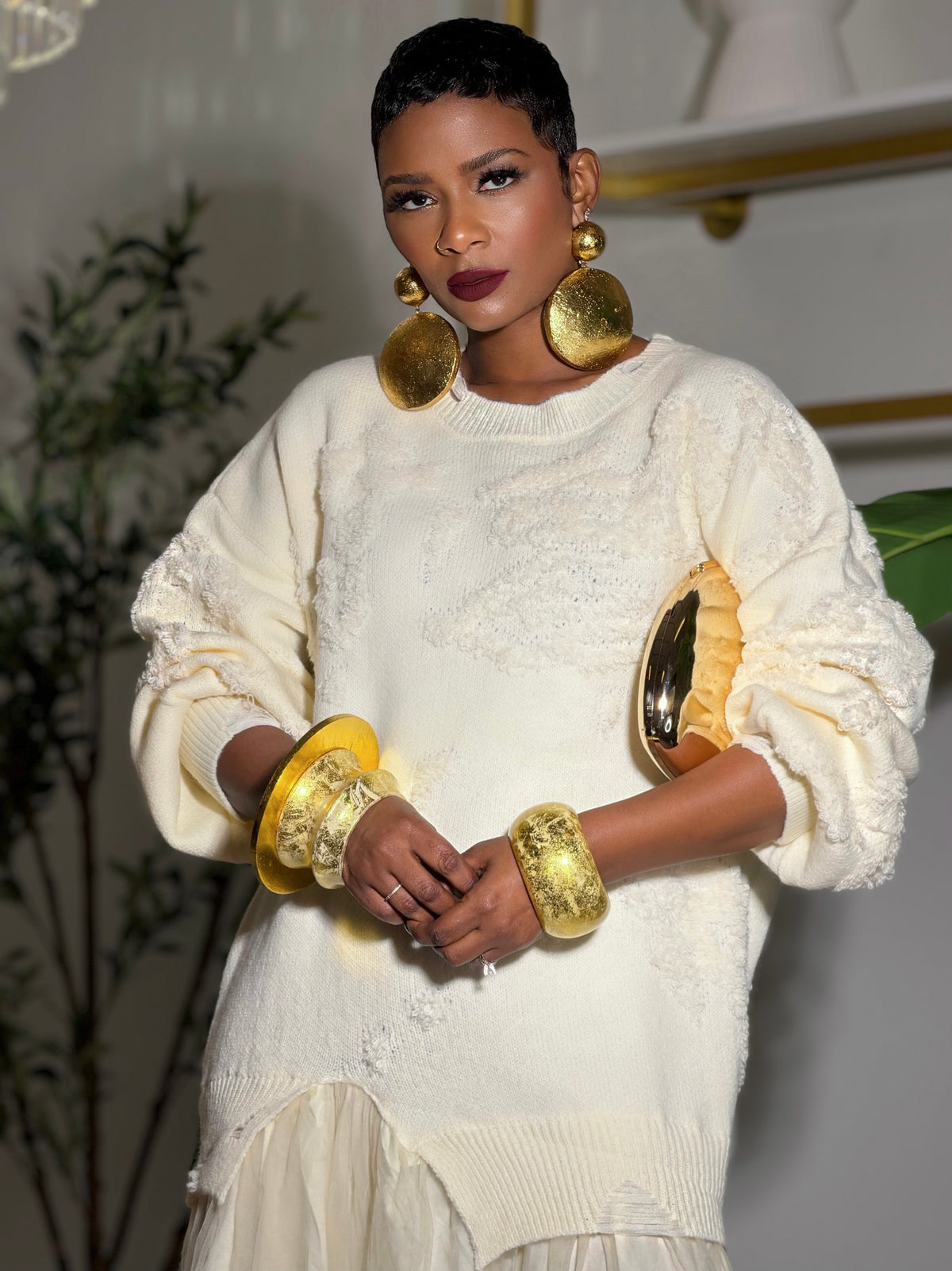 YAS EDIT Ivory Reverie Tulle Sweater Dress (One size up to 14/16)