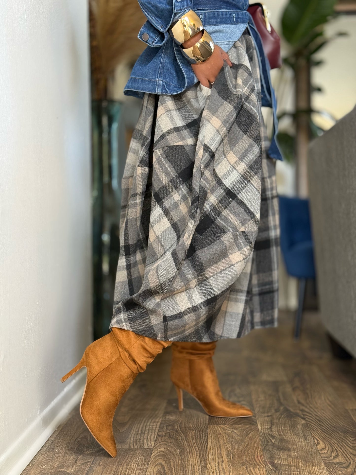 Paris Maxi Plaid Skirt (One size up to 14)