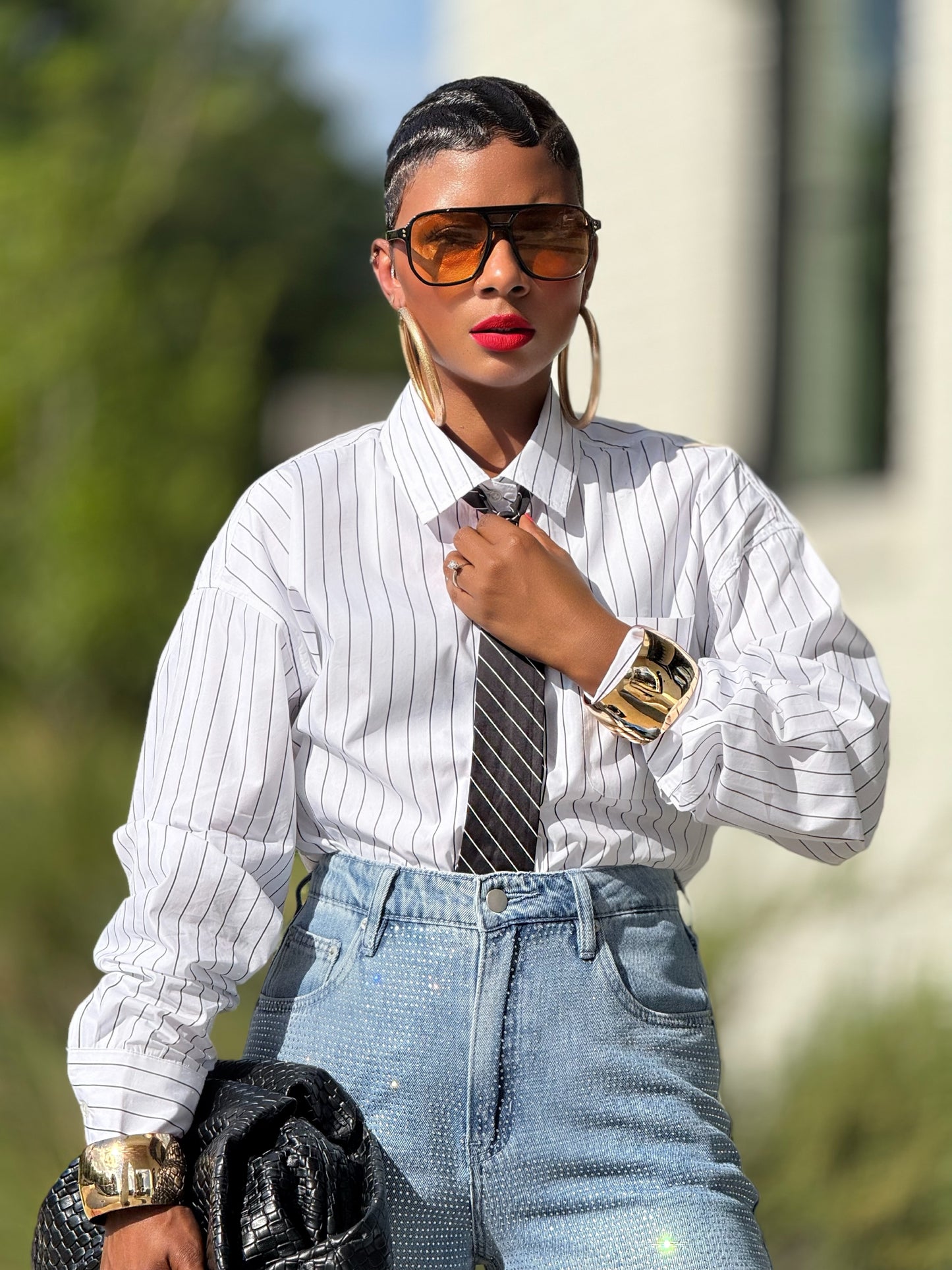 Cherlise Neck Tie Shirt (Available in 3X)