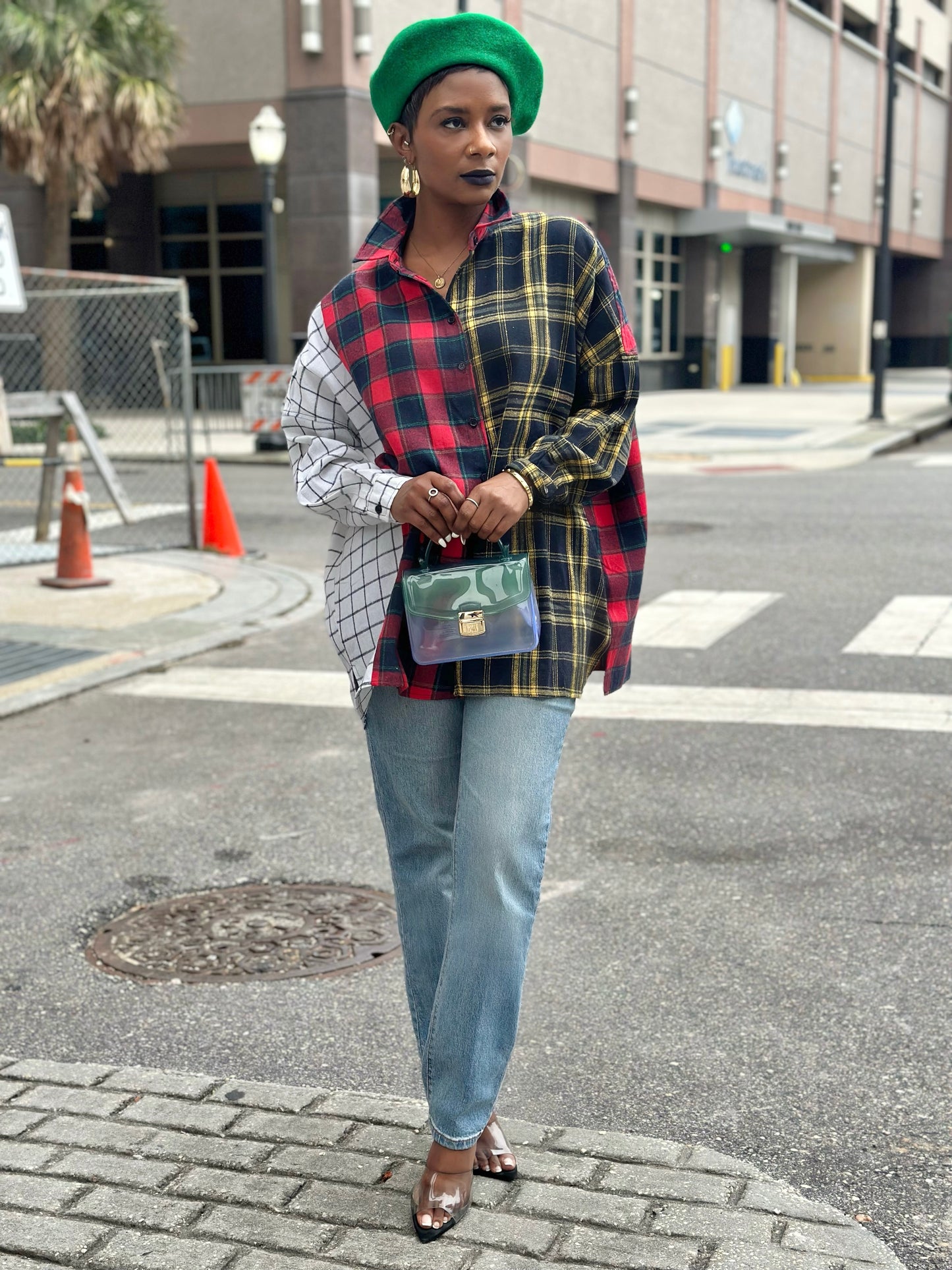 Color Block Plaid Shirt