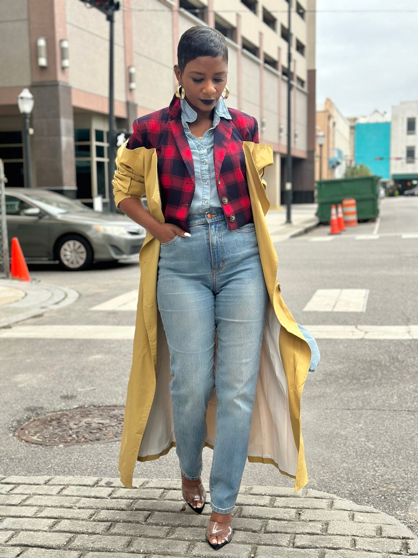 Plaid Trench/Maxi Dress