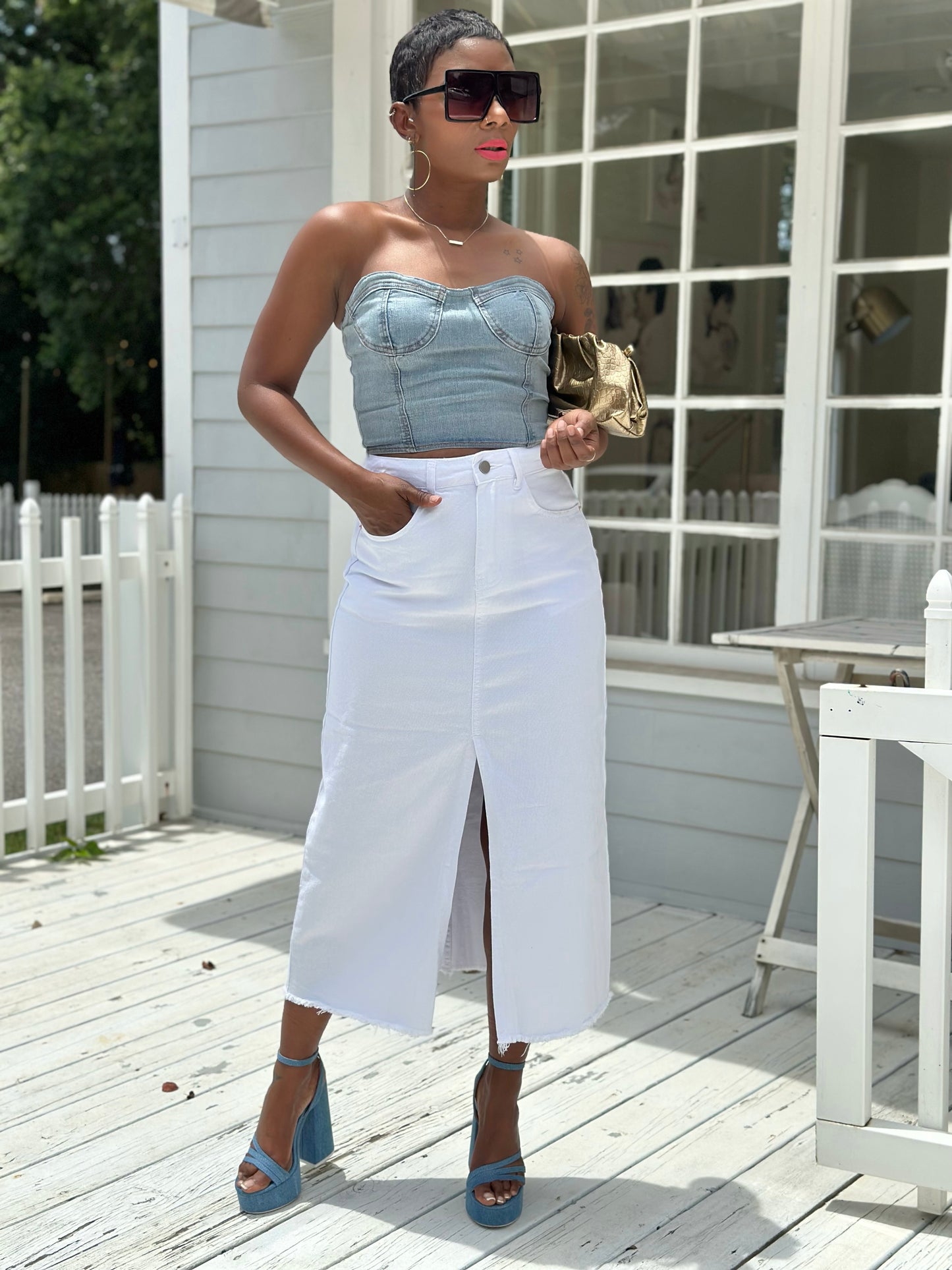 WHITE DENIM SKIRT