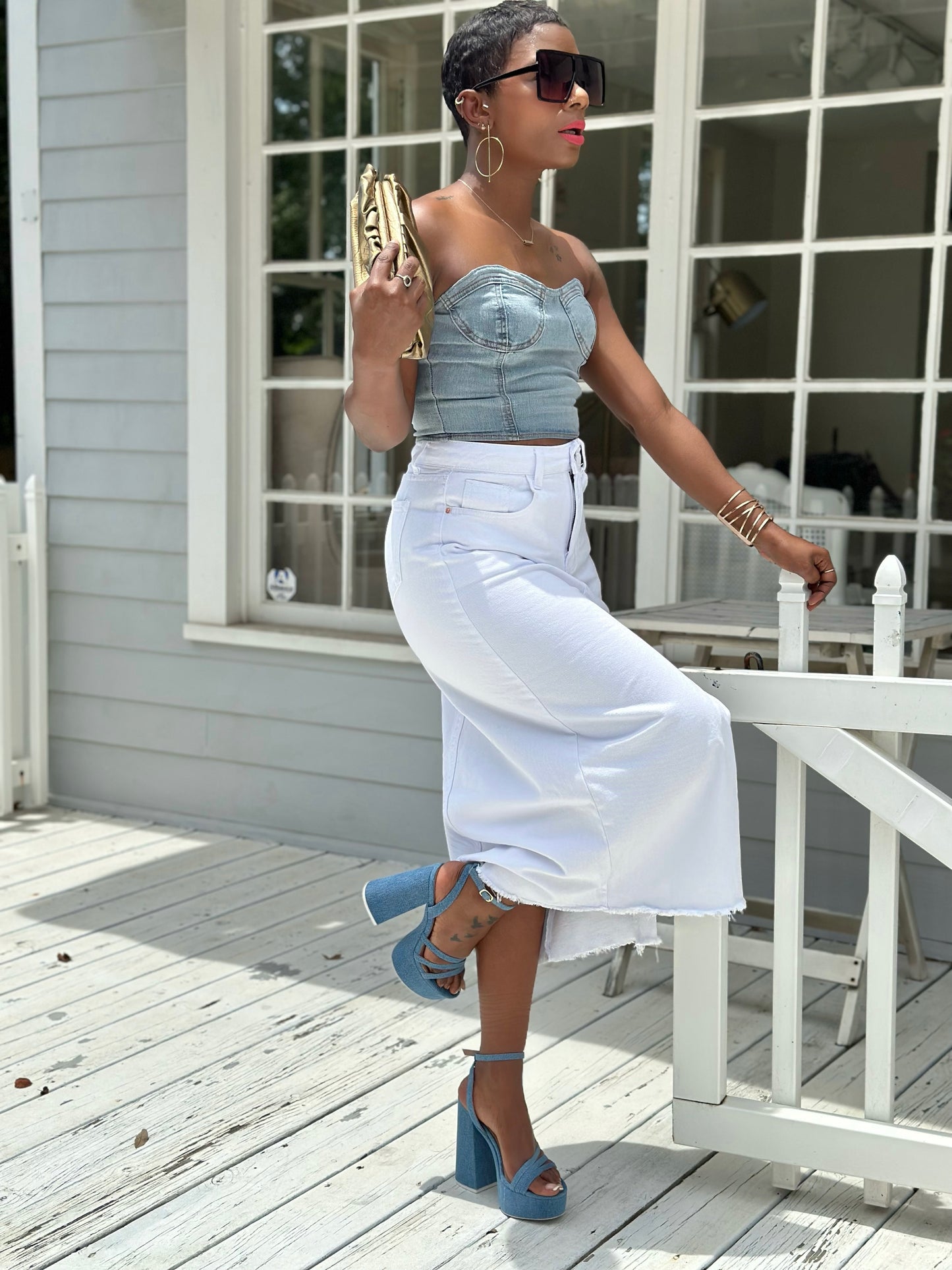 WHITE DENIM SKIRT