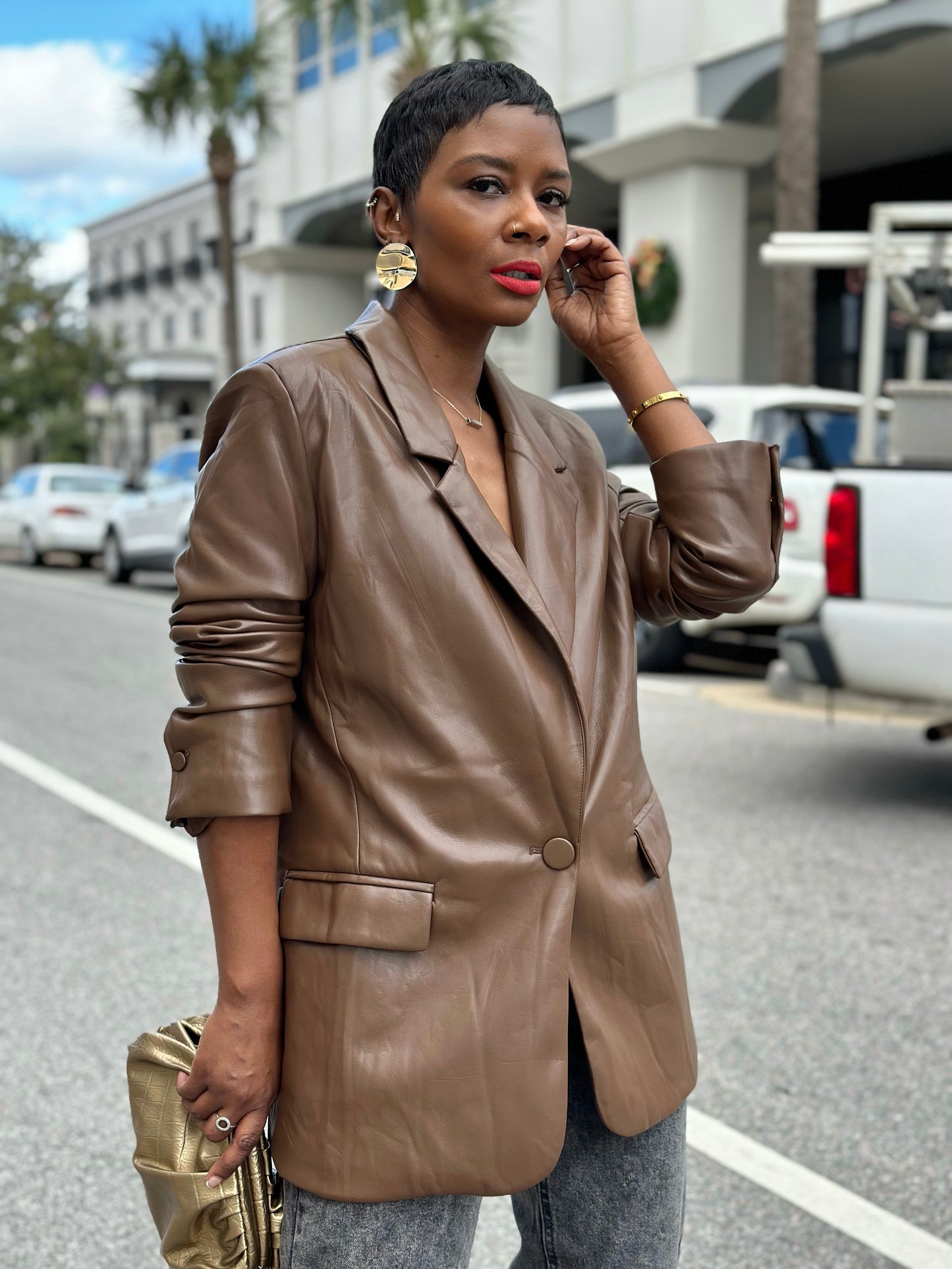 Faux Leather Blazer