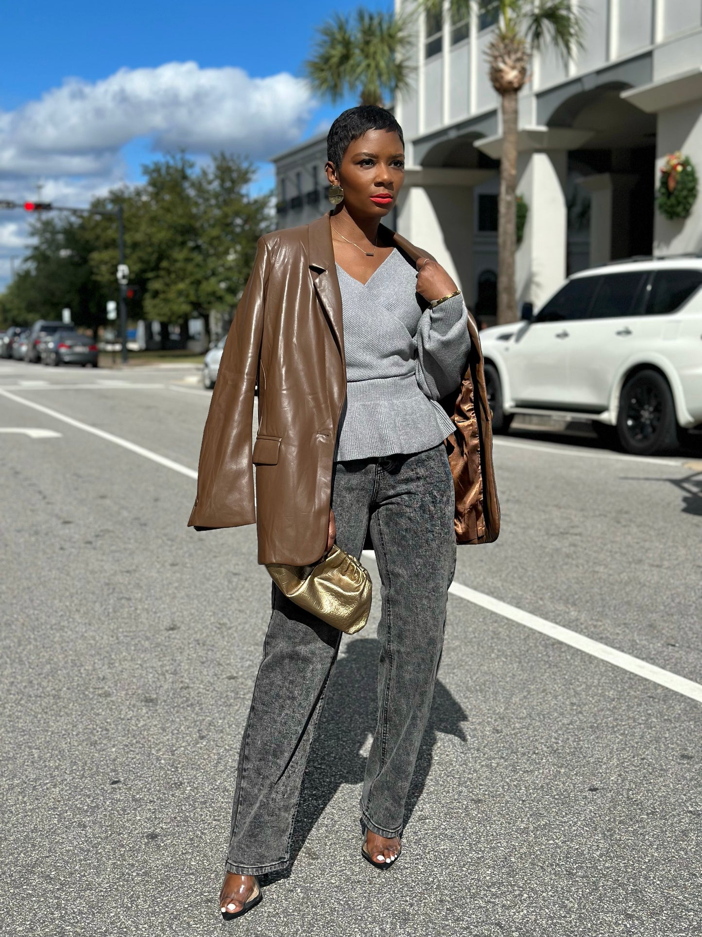 Faux Leather Blazer