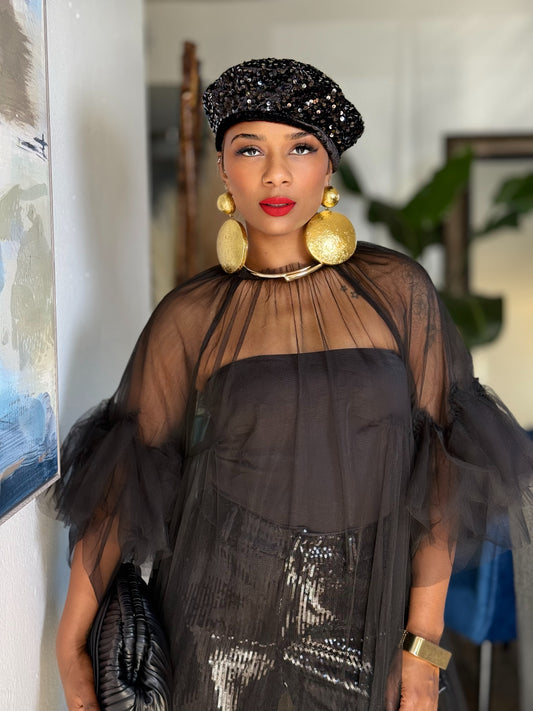 Huffman Black Sequin Beret
