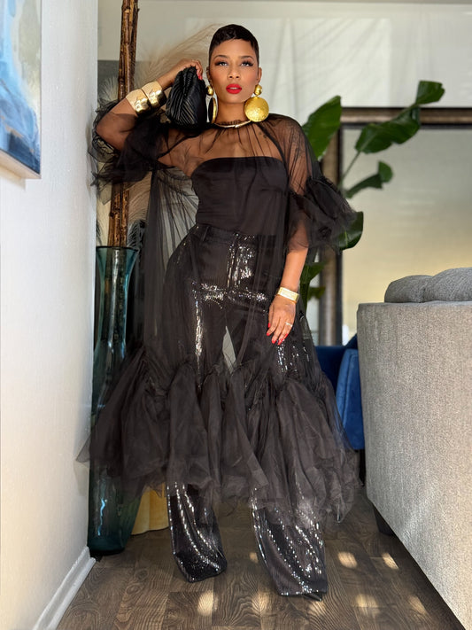 YAS EDIT Linda Black Sheer Dress (One size up to 16)