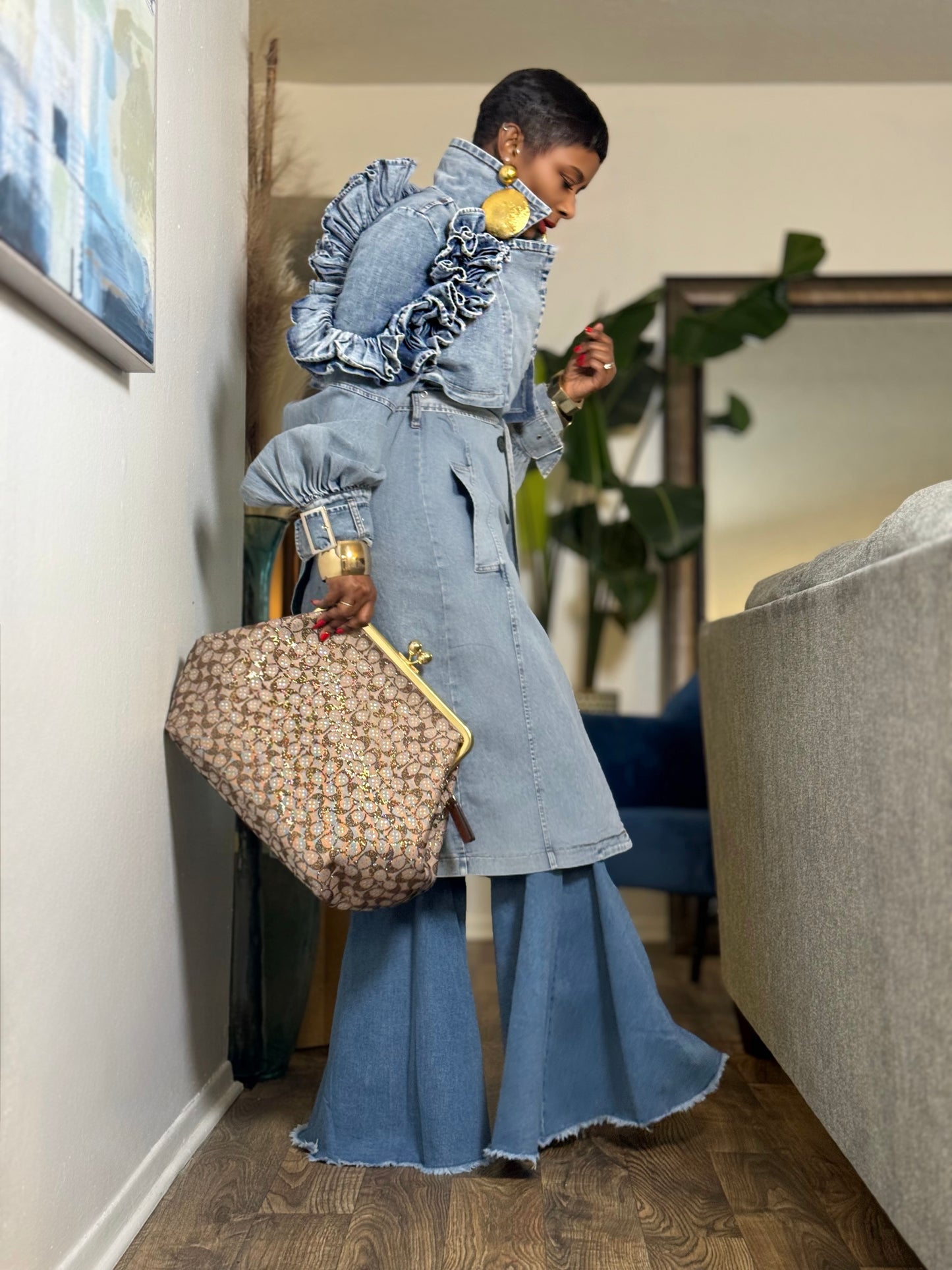 YAS EDIT Lucena Denim Ruffle Trench