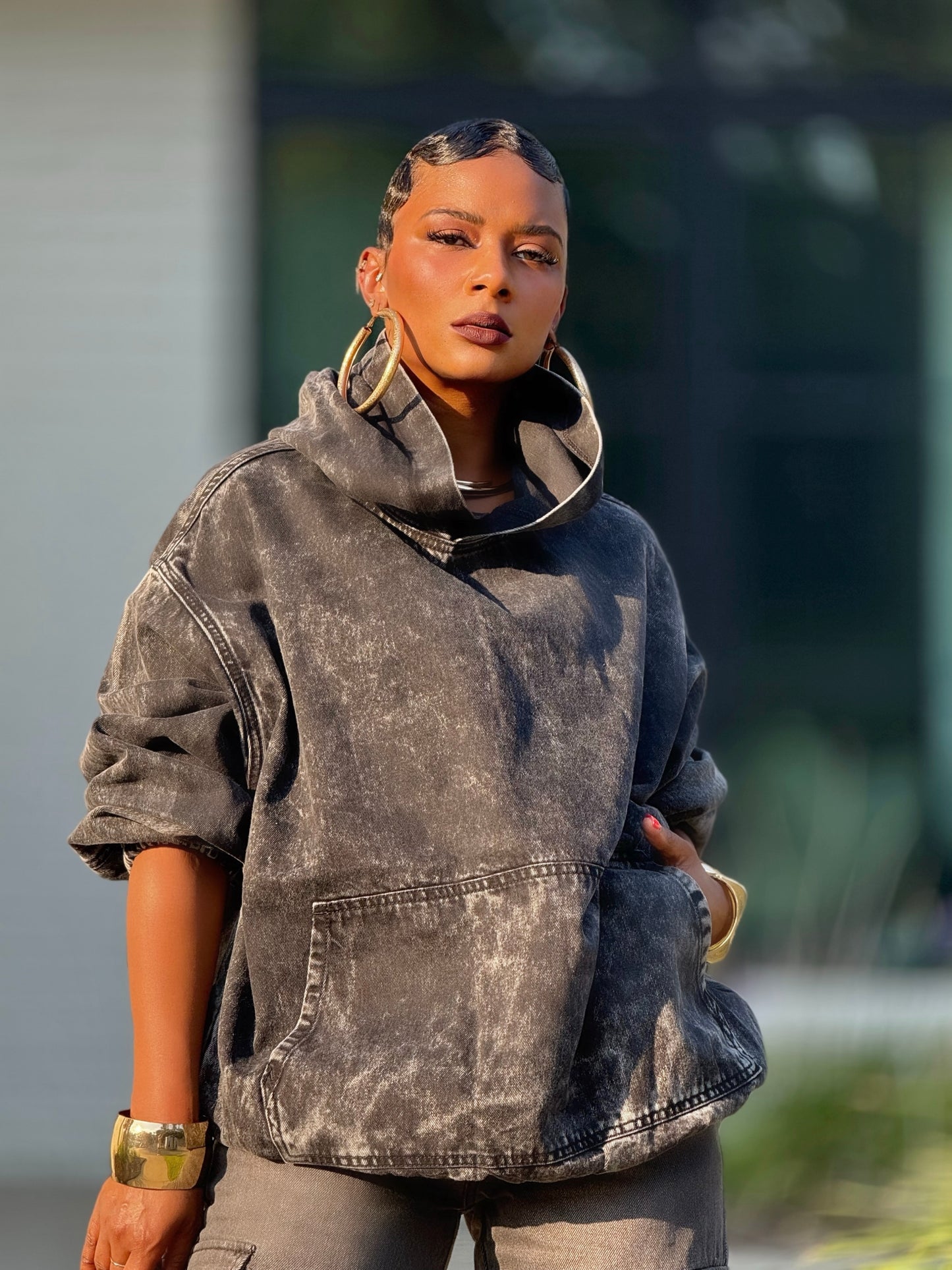 Runway Black Relax Denim Hoodie (Available in 3X)