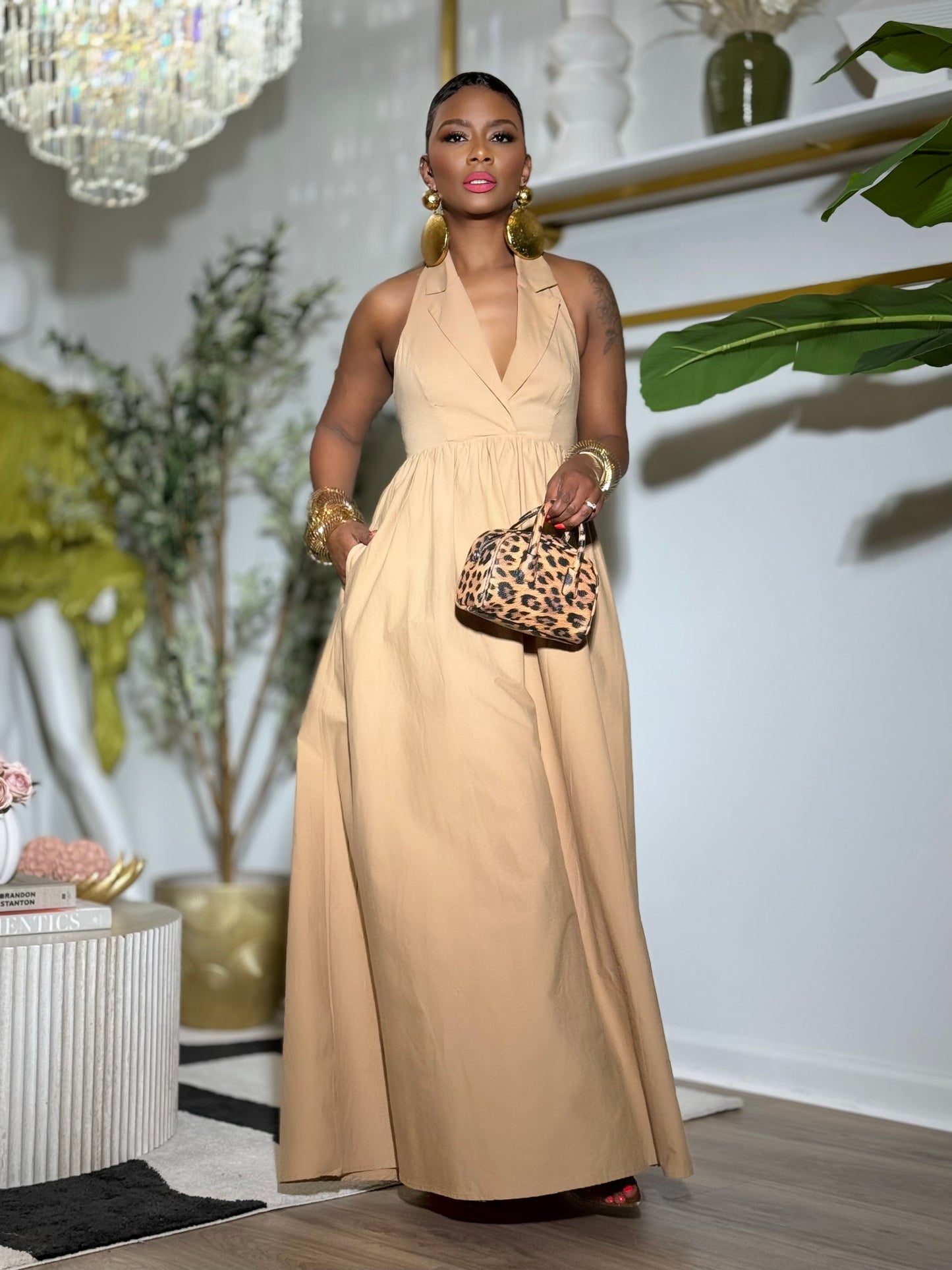 FD Dalat Khaki Halter Maxi