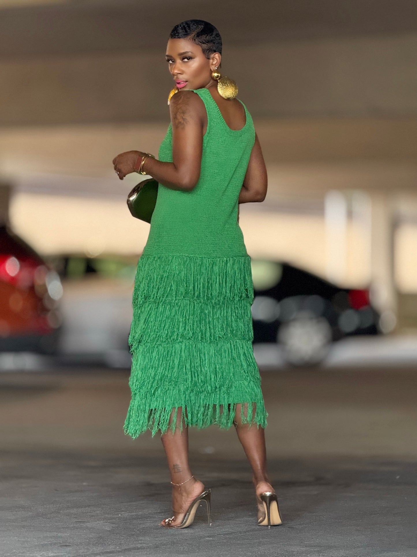 Camille Green Fringe Dress