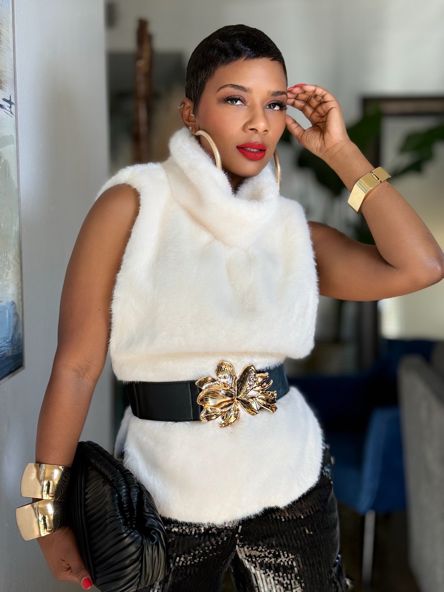 Tia Cream Fur Vest (Available in 3X)