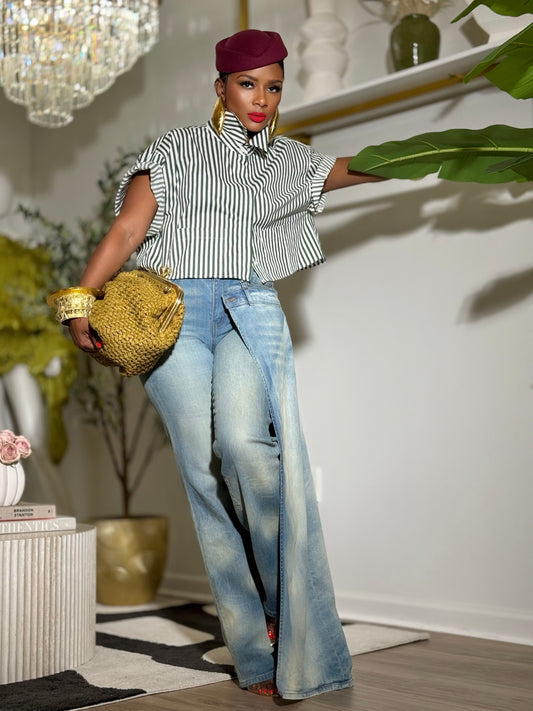 Azul Green Striped Shirt (One size up to 12/14)