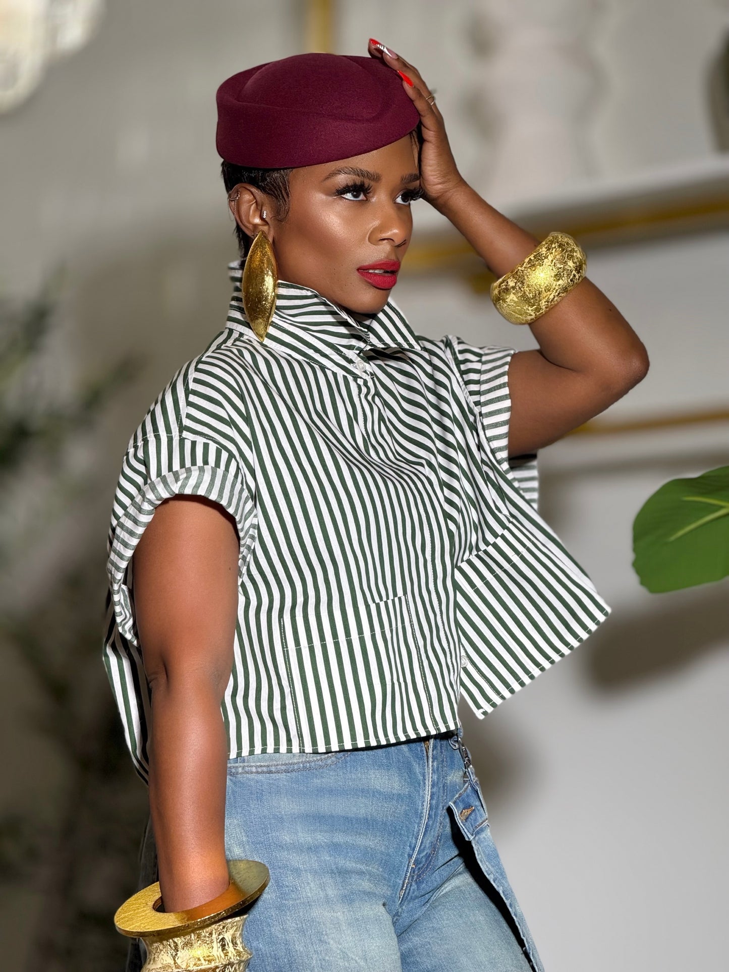 Azul Green Striped Shirt (One size up to 12/14)