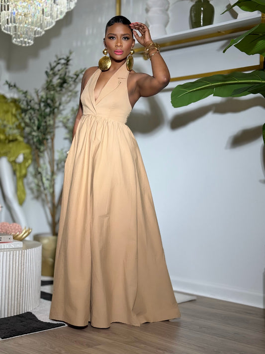 FD Dalat Khaki Halter Maxi