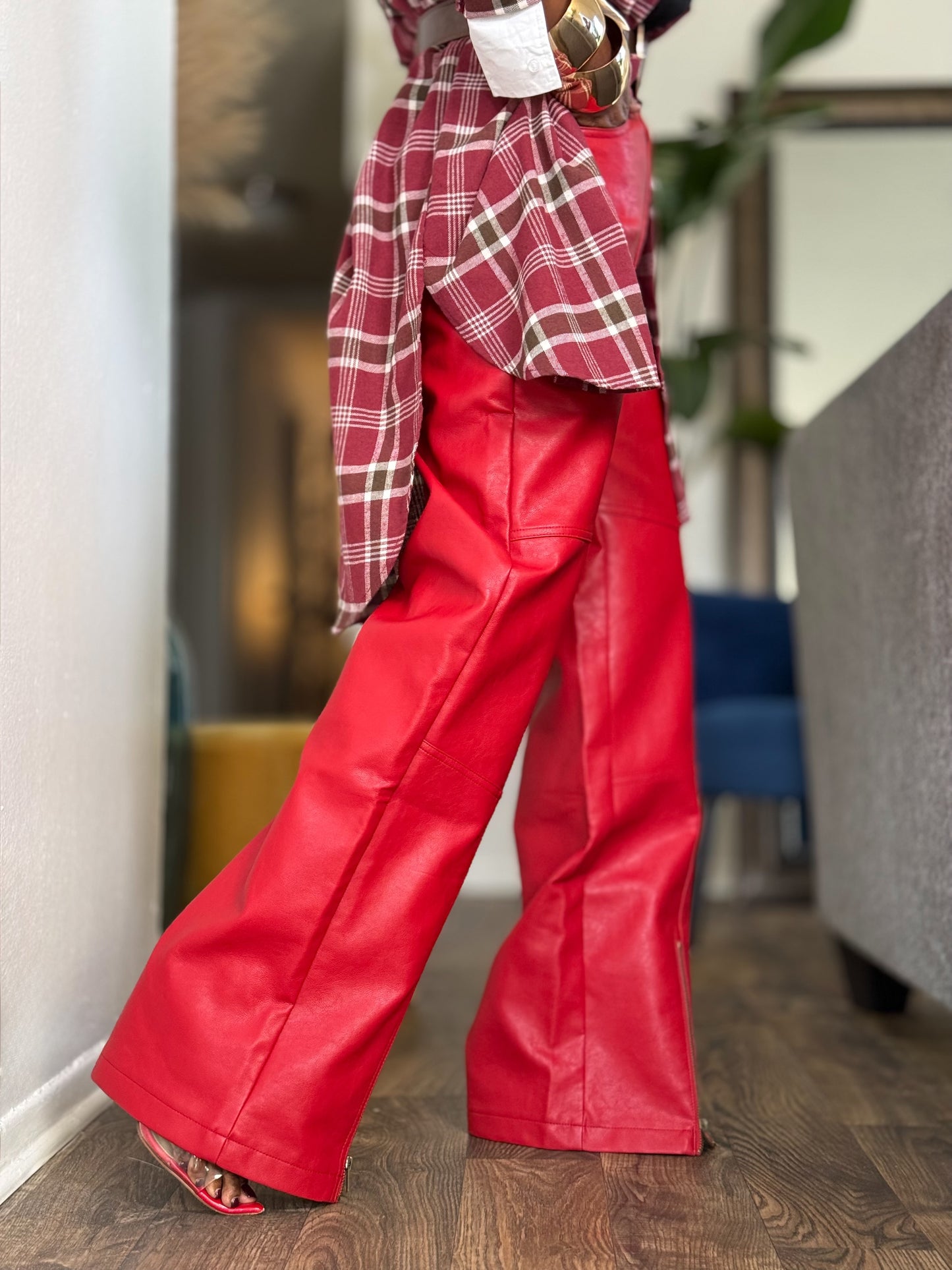 Red Vegan Leather Pant (Available in 2X)