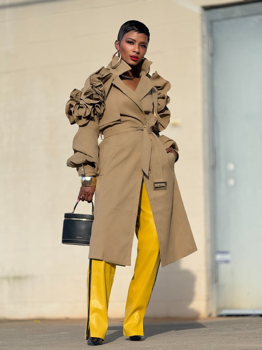 YAS EDIT Lucena Khaki Ruffle Trench