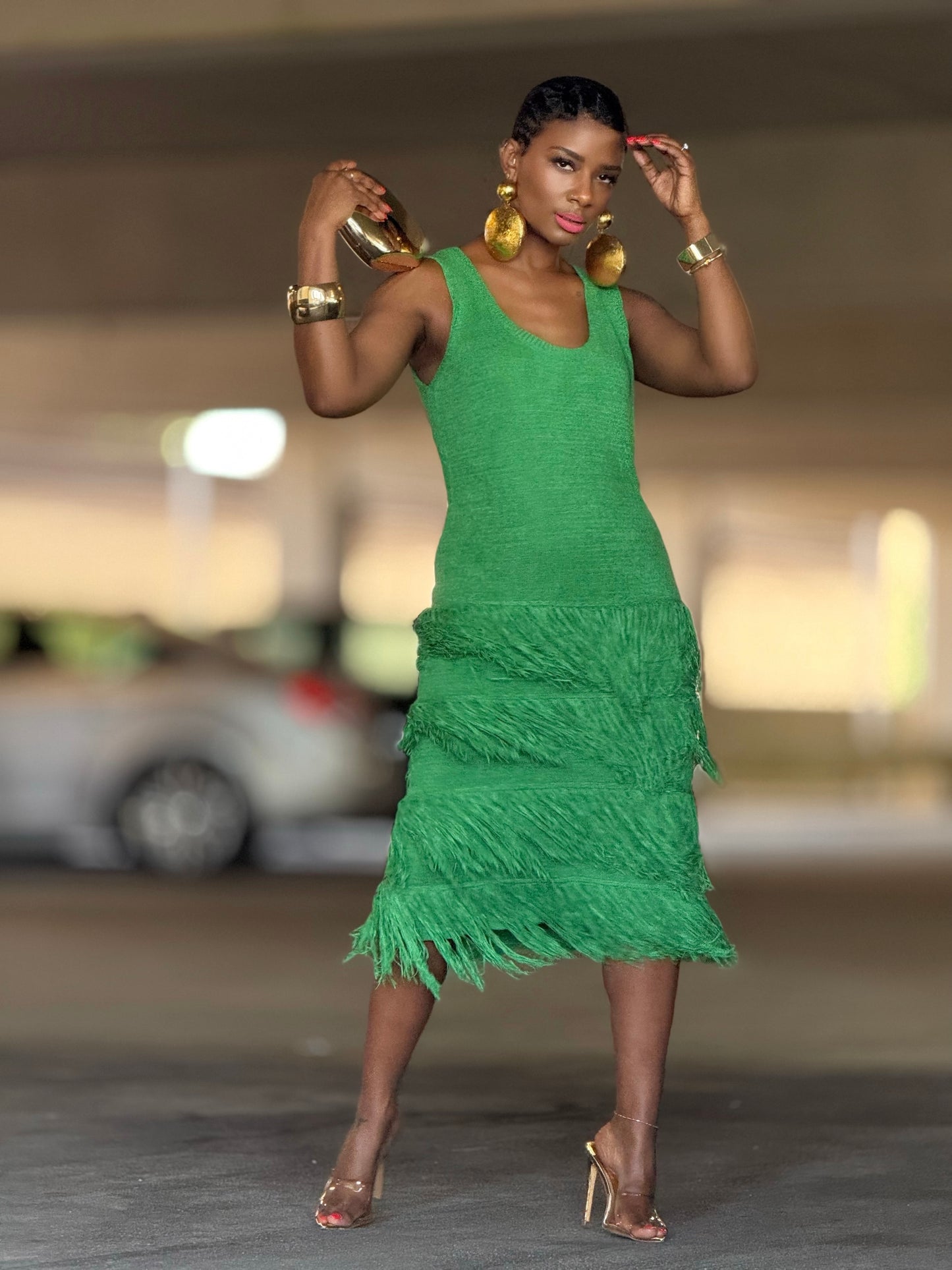 Camille Green Fringe Dress