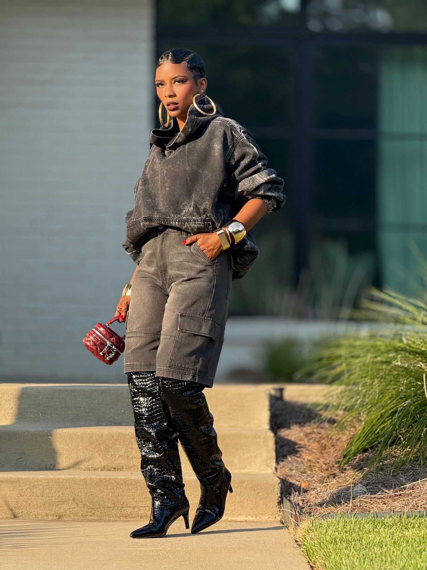 Runway Black Relax Denim Hoodie (Available in 3X)