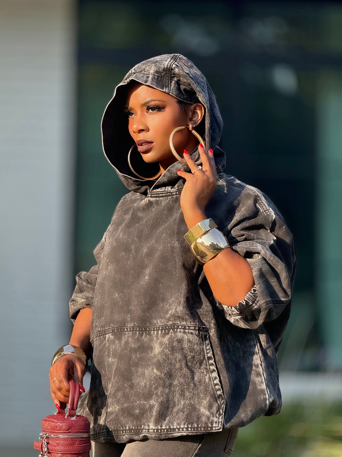 Runway Black Relax Denim Hoodie (Available in 3X)