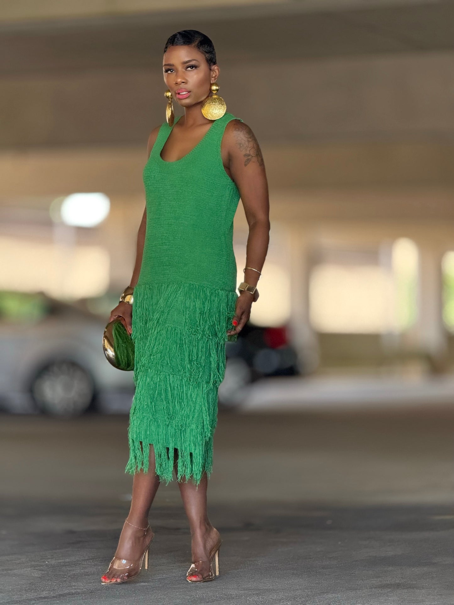 Camille Green Fringe Dress