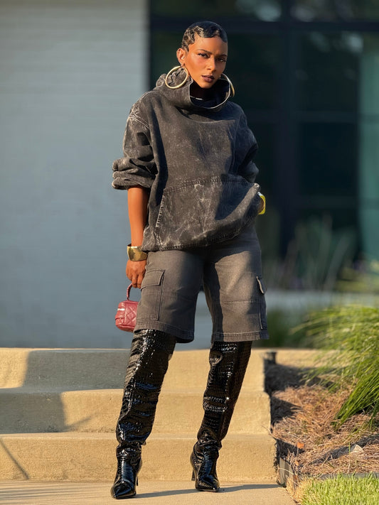 Runway Black Relax Denim Hoodie (Available in 3X)