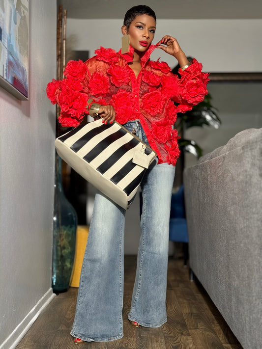 YAS EDIT Berkeley Carmine Bloom Top (Available in 3X)