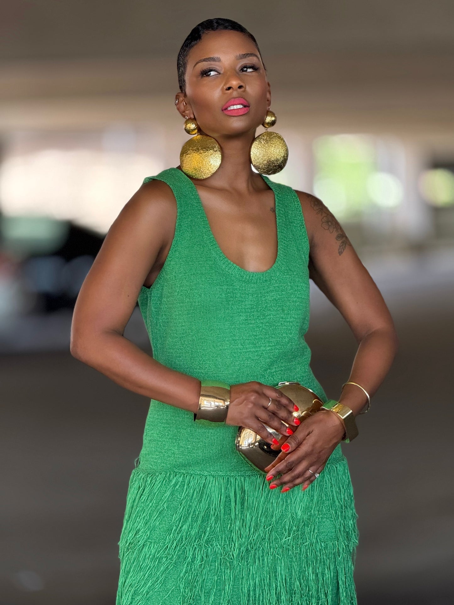 Camille Green Fringe Dress