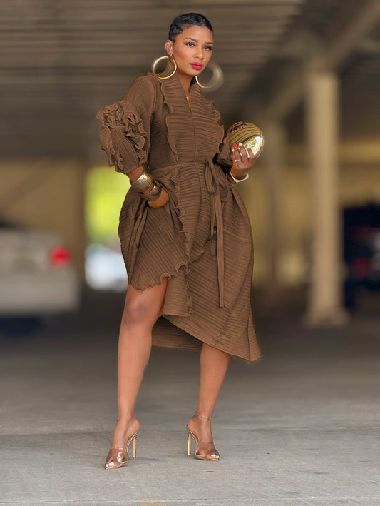 YAS EDIT Eliz Chocolate Midi Dress (One size up to 14)