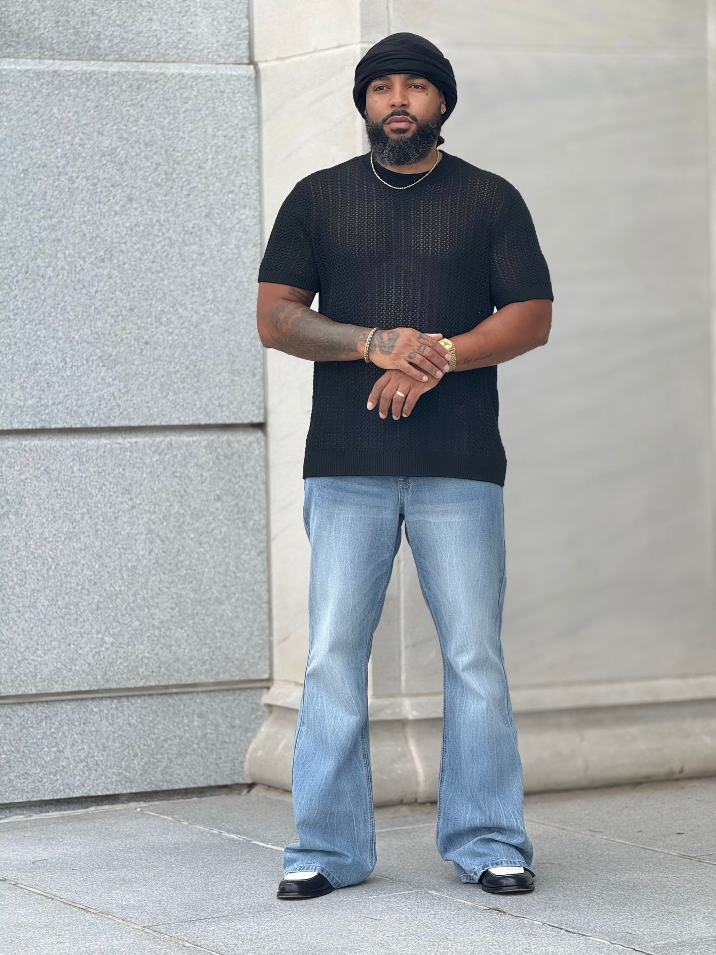 JH Junaid Black Mesh Shirt (Available in XXL)