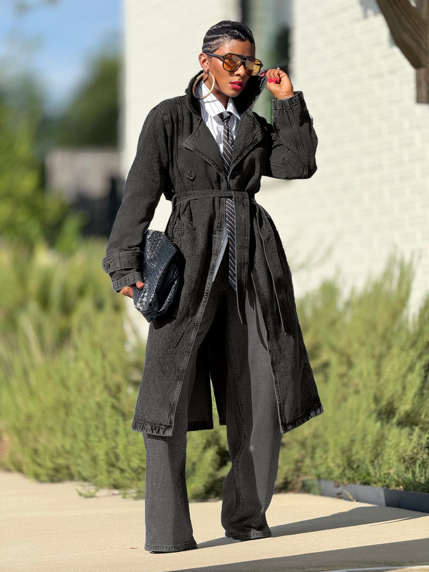 The Runway Double-Breast Black Denim Trench (Available in XL)