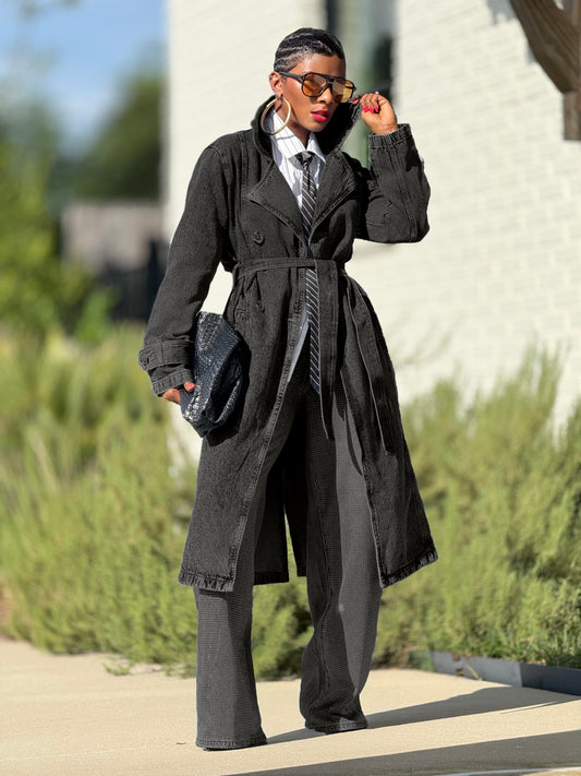 The Runway Double-Breast Black Denim Trench (Available in XL)