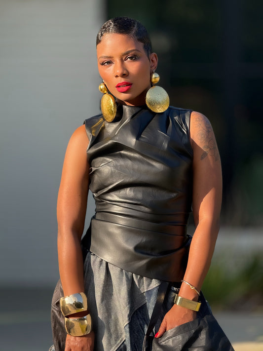 Reign Black Vegan Leather Top (Available in XL)