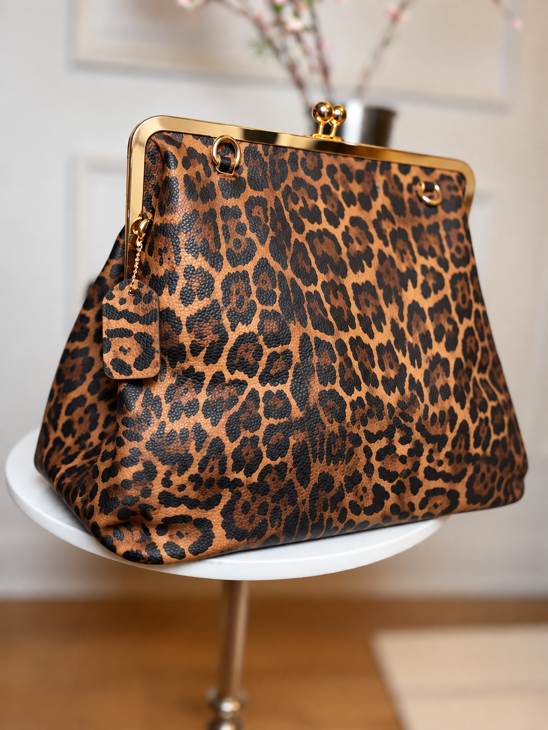 YAS EDIT Leopard Kisslock Handbag