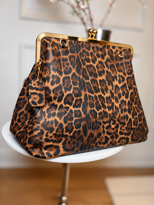 YAS EDIT Leopard Kisslock Handbag