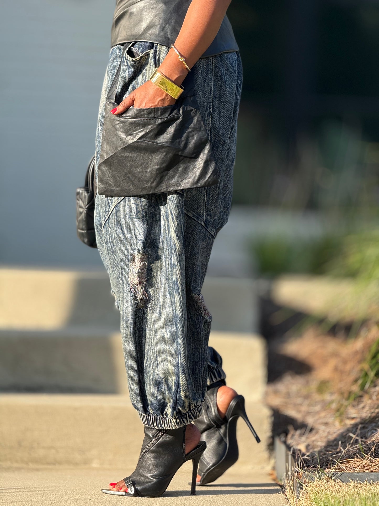 Dion Leather Harem Denim (One size up to 14)