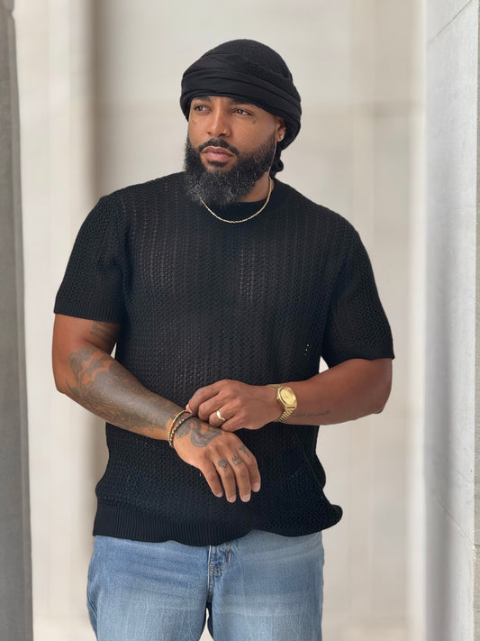 JH Junaid Black Mesh Shirt (Available in XXL)
