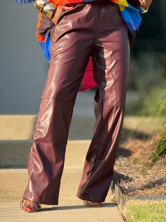 Barnet Wine Vegan Leather Pant (Available in 3X)