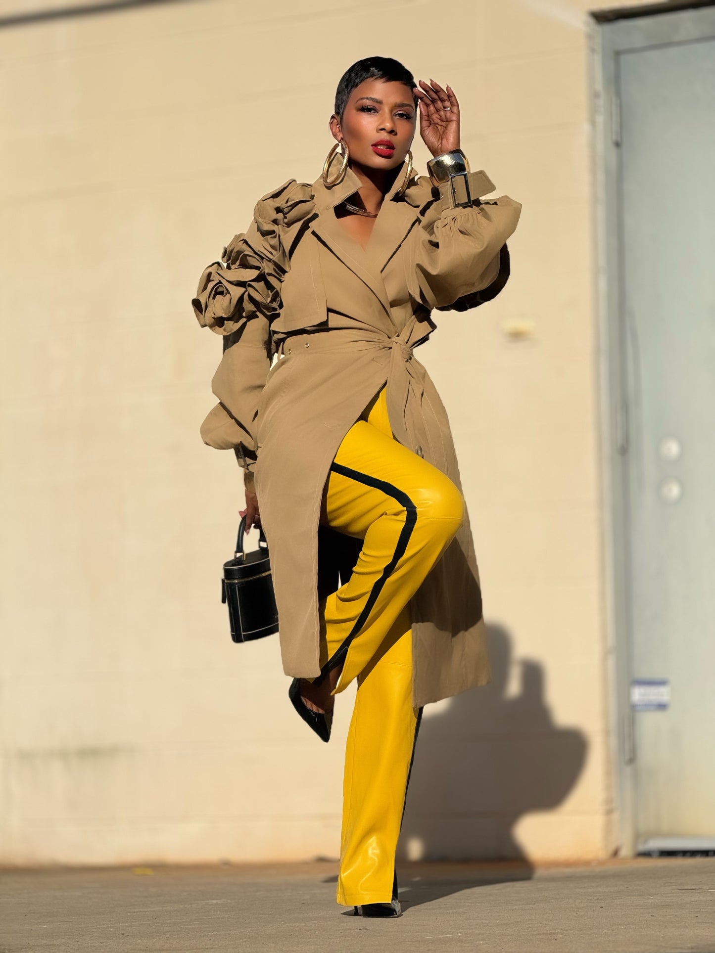 YAS EDIT Lucena Khaki Ruffle Trench