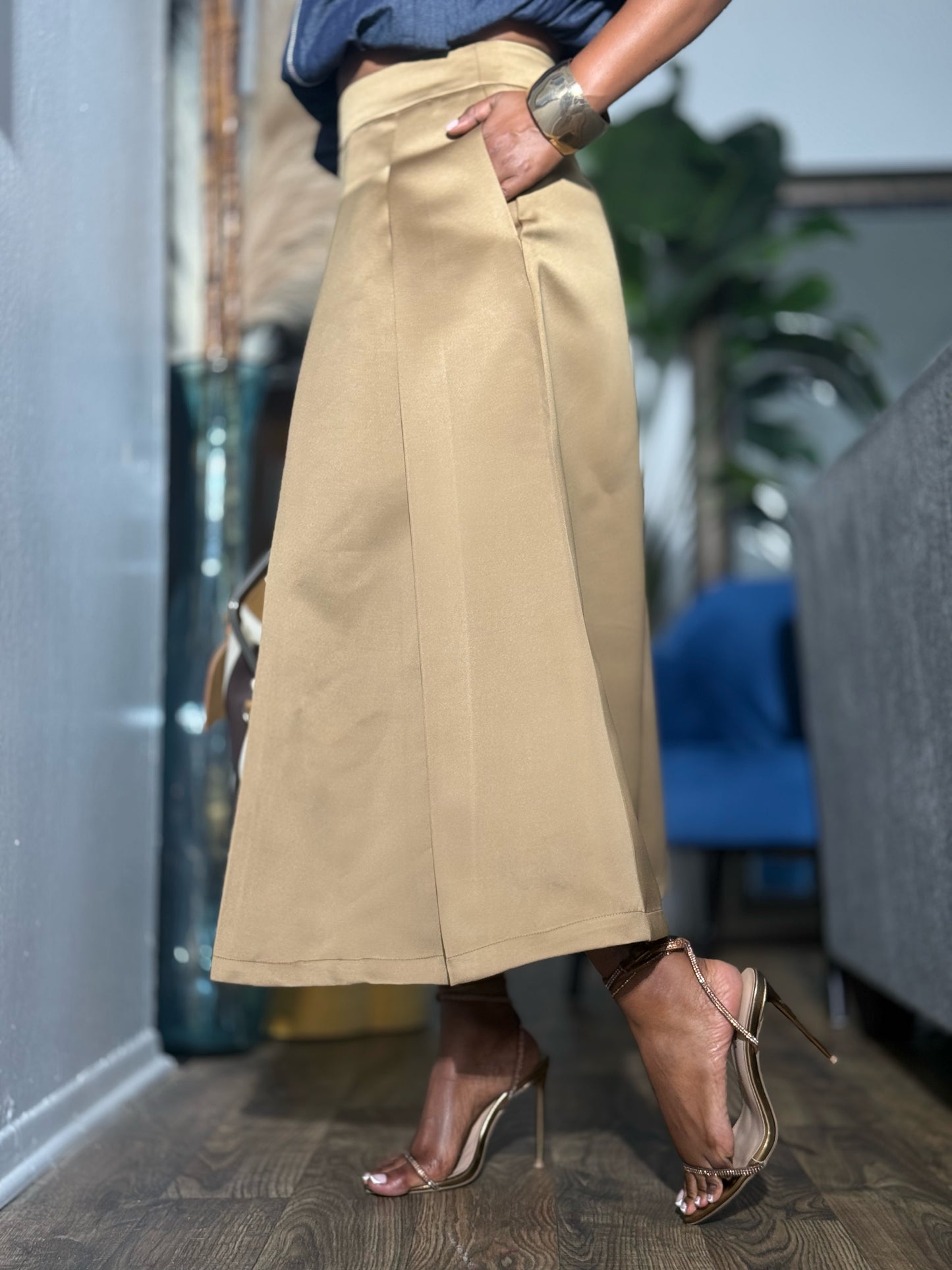 YAS EDIT Harlow Khaki Pleated Skirt (Available in XL)