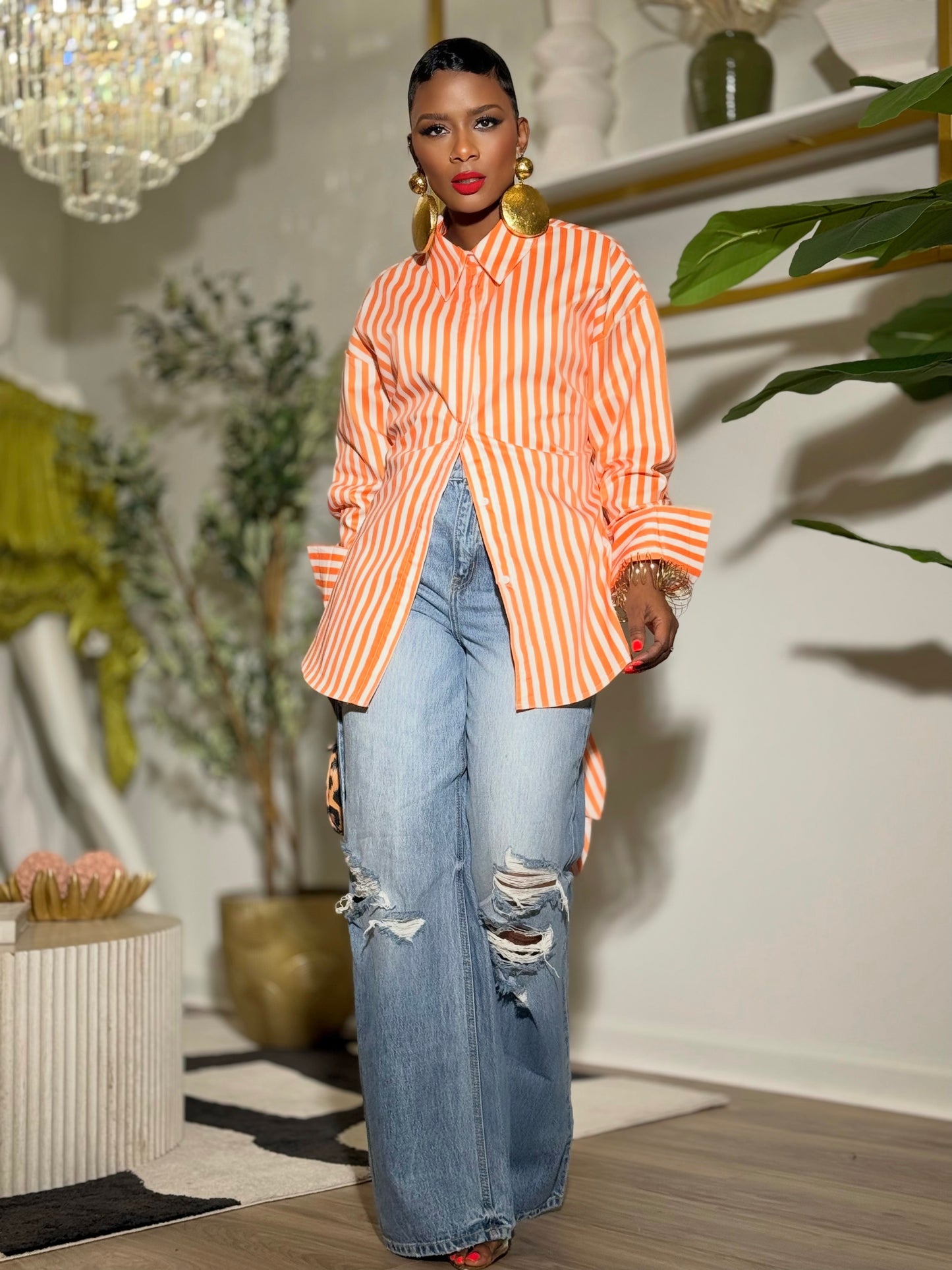 YAS EDIT Sungold & Ecru Stripe Top