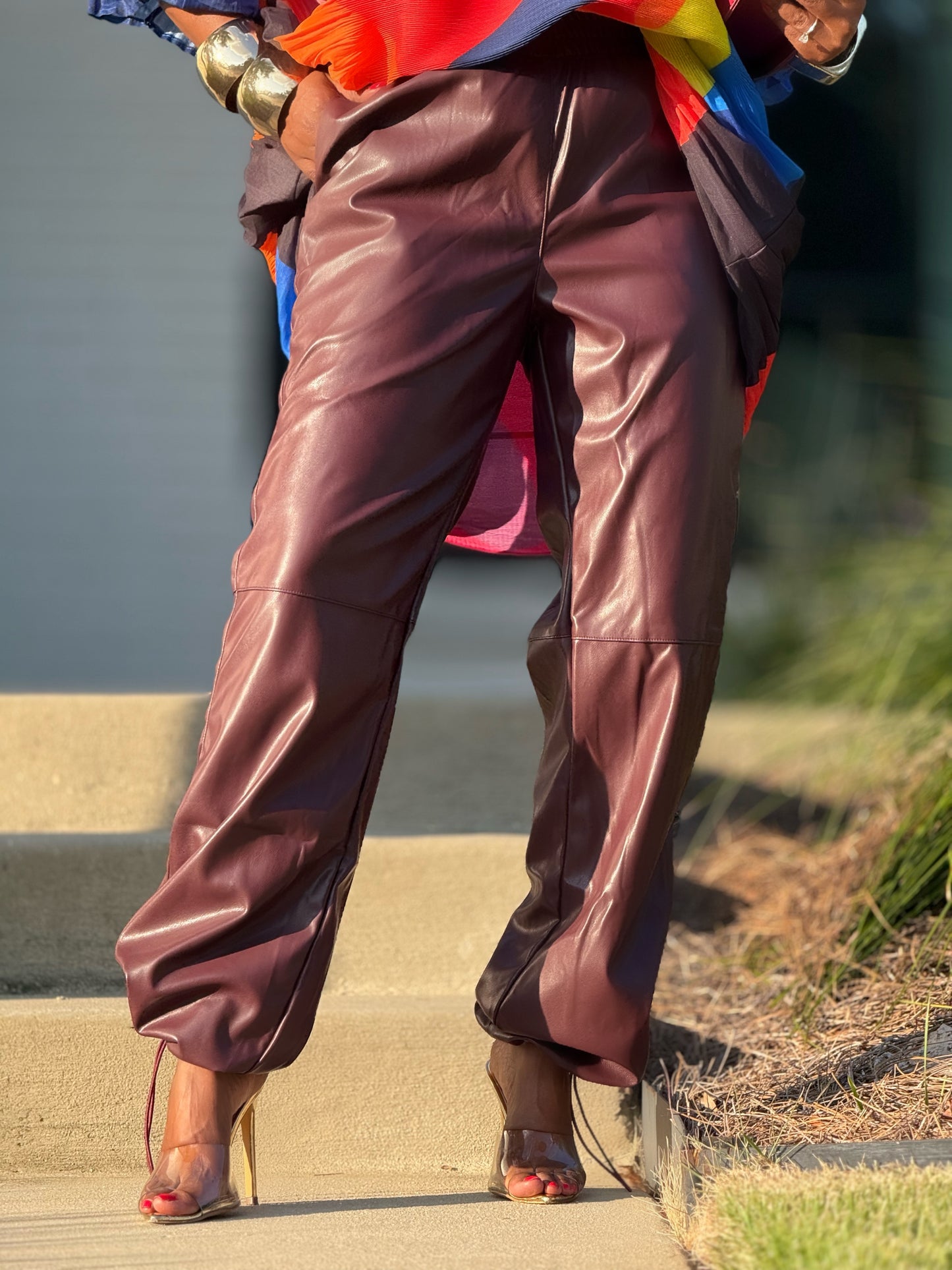 Barnet Wine Vegan Leather Pant (Available in 3X)